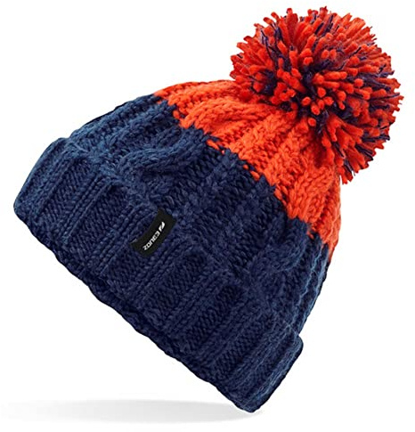ZONE3 Heat-Tech Beanie Thermal Winter Bobble Hat (Navy/Orange)