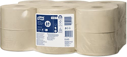 Tork Mini Jumbo Toilet Roll Natural T2, Advanced quality, 2 ply, 1 roll x 170m, 120377