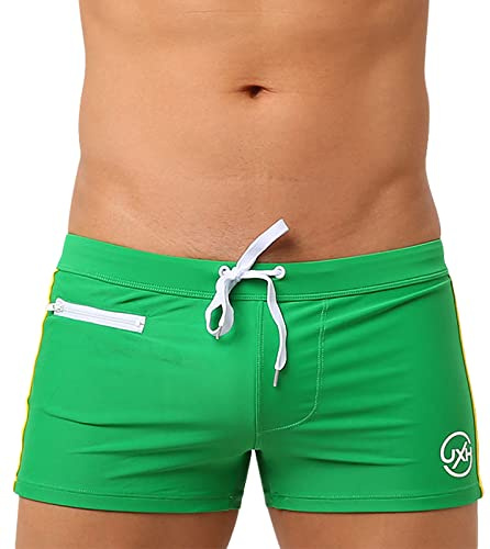 AIEOE Herr boxer badbyxor tajta korta badshorts push up med avtagbar dyna och liten blixtlåsficka snabbtorkande simbyxor för simning surfing, Grön, L
