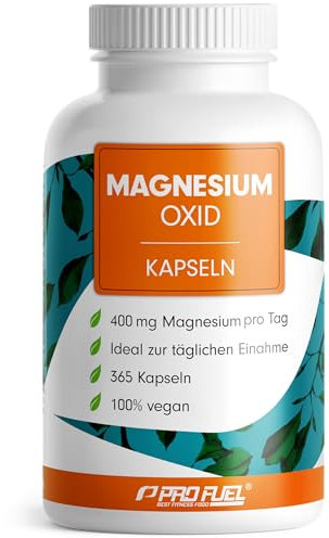 Magnesium Kapseln 365x (1 Jahr) - 668 mg Mag.-Oxid, davon 400 mg elementares Magnesium pro Kapsel - sehr hoher Mag.-Gehalt (60%) - optimal hochdosiert - Laborgeprüft mit Zertifikat - 100% vegan