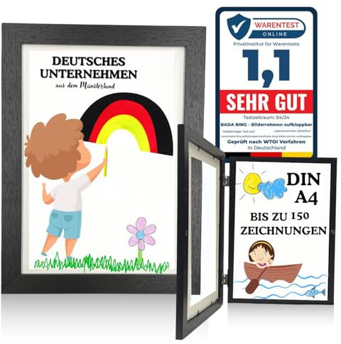Bada Bing 2er Set Bilderrahmen A4 für Kinderzeichnungen in schwarz - Kunstfotorahmen aufklappbar mit Frontöffnung für bis zu 150 Kinderbilder - Befüllbarer Fotorahmen - Kunst Rahmen Bilder