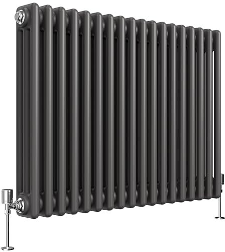 Heilmetz 3 Cast Iron Column Radiator Anthracite, 600 x 830mm Cast Iron Style Horizontal Radiator Triple Column Radiator Traditional Central Heating Radiator