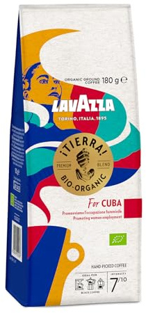 Lavazza, Tierra for Cuba, Gemahlener Bio-Kaffee, Ideal für die Moka-Kanne, mit Aromen von Schokolade und Trockenfrüchten, Arabica und Robusta, Intensität 7/10, Mittlere Röstung, 180 g