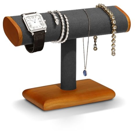 RoYiio Massivholz Einfacher Uhrenständer für Männer Frauen, Armbandhalter Schmuckdisplay Schmuckständer Organizer T- Bar, Uhrenhalter aus Holz, Showroom Showcase, Geschenk für Freunde - Grau