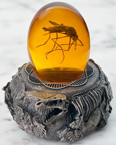 VEOJEIN Mosquito in Amber and Jurassic Base | Dinosaur Fossil Decor and Collectable Gift | Skeletin Figurines | Dinosaur DNA Replica Prehistoric World Prop | Paper Weight