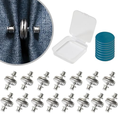 15 Piars Curtain Magnets Closure Silver Magnetic Curtains Button Clip with 8 Self-Adhesive Patch Strong Magnetic Drapes Buckle to Keep Curtains Closed Prevents Light Leakage