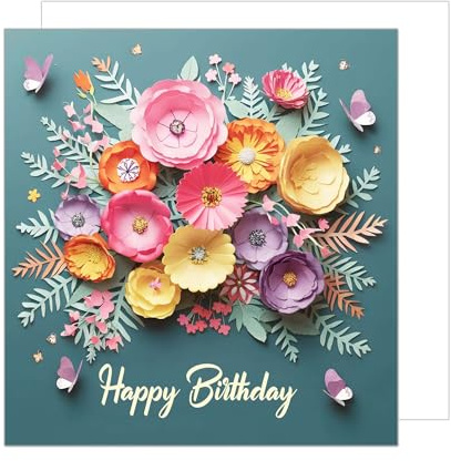 Edition Seidel Carte d'anniversaire carrée premium avec enveloppe. Carte de joyeux anniversaire pour mari, femme, petit ami, petite amie, fleurs, papillons (GQ329 SW024)