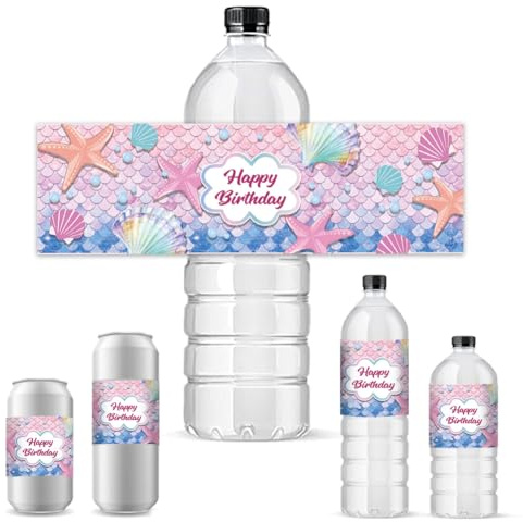 PH PandaHall 30 etiquetas para botellas de agua Dream Ocean pegatinas para botellas de agua estrella marina conja feliz cumpleaños envoltorios para botellas de agua para suministros adhesivos 21,6 x