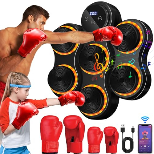 Yeelan Music Music Boxing Machine, LED elektronisk musikboxningsmaskin, 9 hastighetslägen och räkningsläge, Bluetooth väggmonterat boxmål med boxningshandskar för vuxna och barn träning
