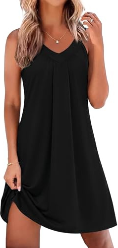 Jahetuul Chemise de Nuit Femme en Coton sans Manches Col Rond Boutonnée | Coton doux, sans manches, col rond, poches pratiques, ouverture boutonnée pour dormir et se détendre à la maison.