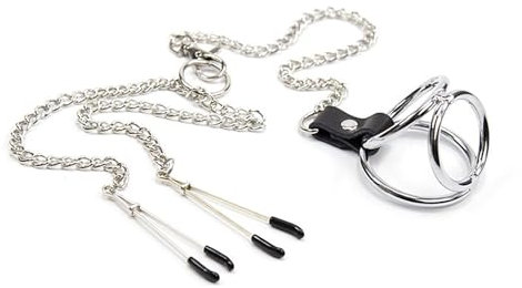 Kutocesy Morsetti Per Capezzoli In Acciaio Inox A Pressione Anello Del Pene Maschile Con Catena Giocattoli Del Sesso Per La Masturbazione Maschile (L-002)