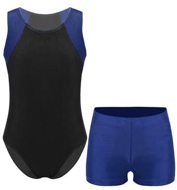 Linyuir Kids Boys Gymnastics Leotard Ballet Dance Unitard Athletic Bodysuit with Shorts Tumbling Outfits Navy Blue 7-8 Years