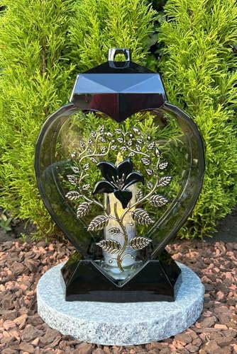 AURUM Lanterne funéraire avec motif floral - 33 cm de hauteur - Bougie funéraire - Bougie funéraire - Lanterne de jardin avec bougie sans socle
