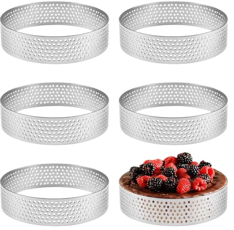 6 Pièces Cercle A Tarte Perforé En Acier Inoxydable, Cercle A Patisserie 8Cm, Hauteur 2 Cm, Cercles Tarte En Forme Moules À Tartelettes Mousse pour Gâteaux En Mousse