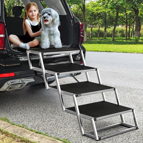 Rampe per cani extra larghe per auto, 48,2 cm di larghezza, per cani di grossa taglia, con superficie antiscivolo (extra larghe, 4 gradini)