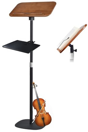Supporto per libri regolabile fino a 170,2 cm, per leggere a mani libere con piedistallo, spartiti in legno, podio, bibbia e libri di cucina (con vassoio)