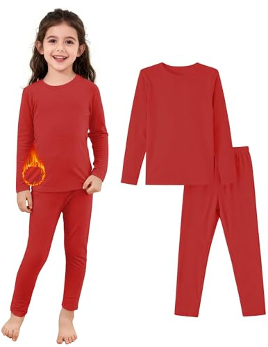 Zando Conjunto de capa base térmica para niños de 2 a 6 años, conjunto de camiseta térmica de manga larga y leggings para niños, Rojo brillante, 3-4 años
