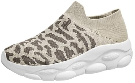 Zapatillas informales de moda con puntera ancha, transpirables, sin cordones, calcetines y zapatillas, ideales para viajar, correr y actividades al aire libre, ligeras y cómodas, caqui, 39 EU