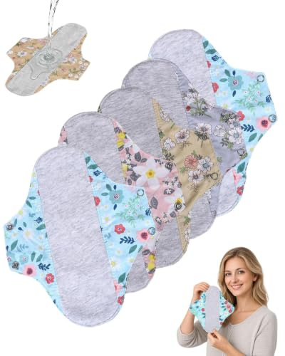 GAJUS 5 piezas salvaslip de algodón reutilizables lavables para mujer, compresas de tela absorbentes, protegeslip algodon incontinencia, salvaslips de algodón reutilizables