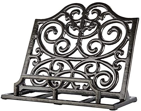Vintage Cookbook Stand Cast Iron, Decorative Metal Cookbook Recipe Holder for Cookbooks or iPad Stands for Kitchen, Coffee Gold