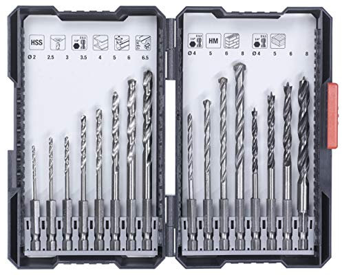 kwb 108950 108950 L - Caja de brocas (16 piezas, vástago hexagonal, 8 brocas HSS para metal, brocas para piedra y 4 brocas para madera)