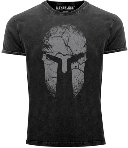 Neverless® Spartan Warrior - Maglietta da uomo con stampa vintage Sparta Casco Nero S