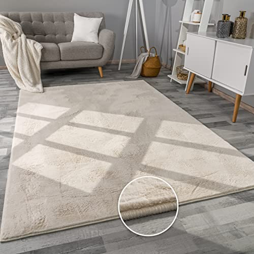 Paco Home Hochflor Teppich Wohnzimmer Flauschig Fellteppich Kunstfell Plüsch Shaggy Weich Fellimitat, Grösse: 200x280 cm, Farbe: Creme