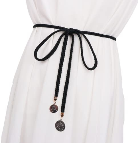 CHENGZI Dammode midjekedja rep flätat klänningsbälte för damer, A-svart, Belt Width : 1 cm , Belt length : 150 cm