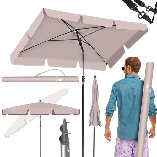 KESSER® Sonnenschirm Rechteckig | Gartenschirm Terrassenschirm Sonnenschutz 200x125cm für Balkon Garten Terrasse | Neigungswinkel und Höhe verstellbar inkl. 2in1 Abdeckung & Tragetasche Taupe
