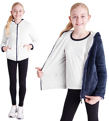 CityComfort huvtröja för barn, fluffig huvtröja med dragkedja för pojkar och flickor, vändbar fleecejacka för barn