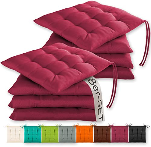 Gräfenstayn® 8er-Set Sitzkissen 40x40x3cm mit Haltebändern für Indoor und Outdoor mit Öko-Tex Siegel - (Fuchsia)