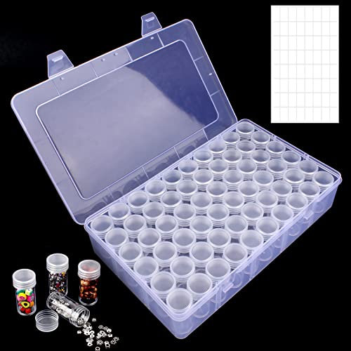 Diamond Painting Aufbewahrungsbox, 1 Packung 60 Gläser Diamond Painting Zubehör Boxen mit 64 Etiketten Kunst Aufbewahrung Behälter Diamant Malerei Zubehör DIY Basteln Schmuck Strass Perlen Nägel Box