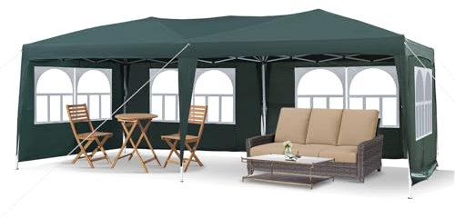 LEMROE Carpa grande desplegable de 3 x 6 m con laterales, tienda de campaña para fiestas, eventos, carpa de camping resistente con carpa impermeable 210D para jardín al aire libre (verde, con paredes