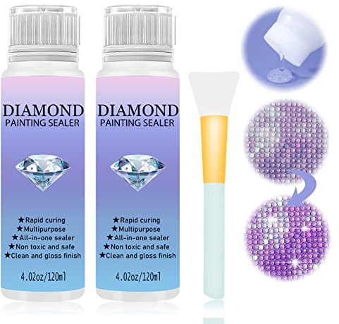 Ganbaro Diamond Painting Sealer, 120ML Fast Drying Glue, DIY Tool Art Glue with Sponge Head and Brush, for 5D Painting, Puzzle, Anti-Shedding & Enhance Brightness (2), Clear