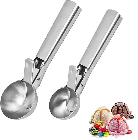 RZMZBY 2 Cucchiaini per Gelato, Cucchiaino da Ghiaccio in acciaio inossidabile con espulsore, Cucchiaio da ghiaccio in acciaio inossidabile lucidato, per Gelato, Riso, Gelato e gelato Scoop