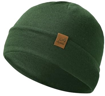 ACUSHLA Gorro de lana merino 100 % para hombre y mujer, gorro de invierno de punto, unisex, gorro de reloj para clima frío, Verde, talla única