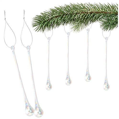 COM-FOUR® 6x pendenti per albero di Natale gocce di ghiaccio, gocce di vetro - gancio in vetro Decorazioni per l'albero di Natale - Decorazioni peralbero di Natale in vetro (6 gocce - 1 misura)