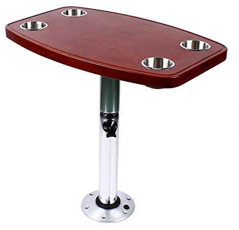 GramStudio Table de bateau, 600 x 380 mm, plateau de table en chêne laqué avec 4 porte-gobelets, hauteur réglable pour caravane, camping-car, bateau, yacht, intérieur