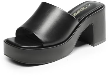 DREAM PAIRS High Chunky Platform Heels for Women Fashion Comfort Slip on Square Open Toe Block Heel Sandals,Size 6.5,Black-Pu,SDHS2410W