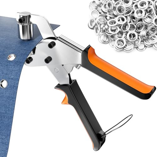 Ceisazira Remachadora de Ojales Metálicos (Ø interior 10 mm), Alicates Profesionales con 500 Ojales, Maquina de Ojales de Acero al Carbono para Lonas Tejidos Velas Solares Cartón Cuero y PVC