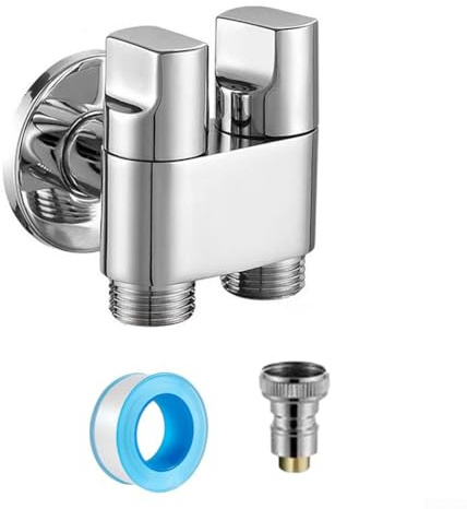 HpLive Válvula de ángulo de control doble, aleación G1/2 desviador 1 en 2 salidas para grifo mezclador para baño, inodoro, bidé, pulverizador para fregadero de cocina, jardín (plata)