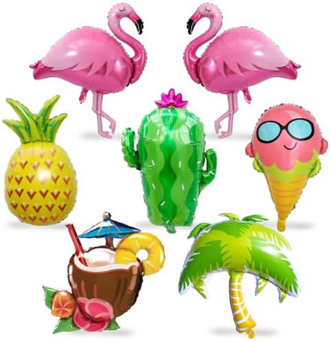 7 Stück Hawaii Party Folienballon, XXL Flamingo Ananas Kaktus Luftballons, Kokosnuss Baum Eiscreme Tropische Riesenballon, Sommerparty Helium Ballon für Aloha Geburtstag Pool Strandparty Dekoration