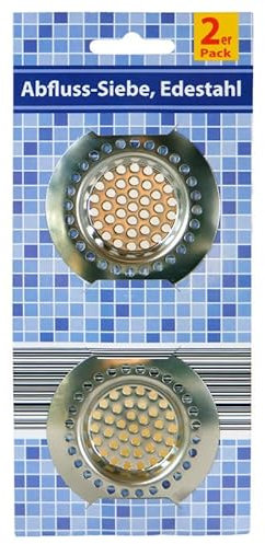 Global Partner 2er Pack Abflußsieb Edelstahl, Durchmesser 65mm Abflußsiebe Abflusssieb Abfluß-Sieb Ablaufsieb Haarsieb Abfluss, 2956