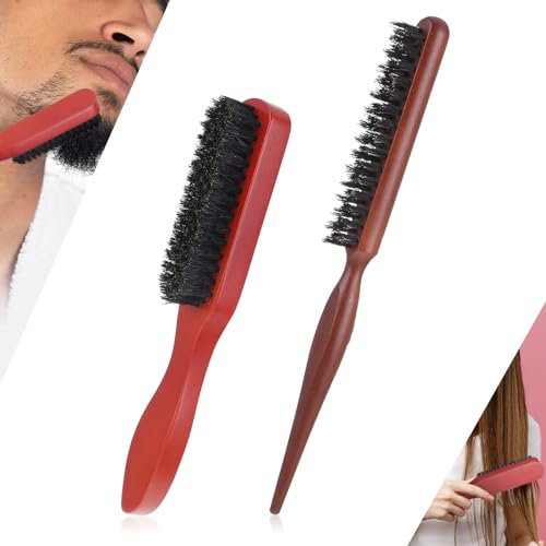 Andibro 2 Stück Haarbürsten mit Wildschweinborsten Bürste, Sleek Bun Bürste Bartbürste Haarbürste mit Holzgriff für Langes, Dickes, Lockiges, Welliges, Trockenes Oder Geschädigtes Haar und Bartstyling