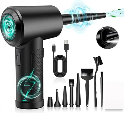 Souffleur PC Souffleur Air Comprimé PC - Nettoyage PC, 100000 TR/Min de Plumeau Air Comprimé à 3 Vitessesavec Lumière LED pour Le Nettoyage de Canapé, Souffleur Voiture, Air Duster (Noir)