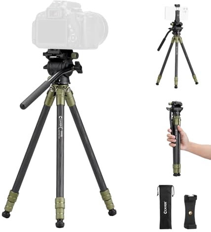 Cayer CH10L Treppiede in fibra di carbonio con mini testa fluida S1, treppiede da tavolo compatto da 28, fotocamere mirrorless, videocamera, webcam per telefono cellulare