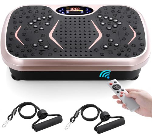 Placa vibratoria, 99 Niveles, 5 programas de Entrenamiento, diseño Compacto, Moto silenciosa, Cintas de Entrenamiento, Antideslizante, Tablero de vibración para el hogar, Champán/Gris (Champán)