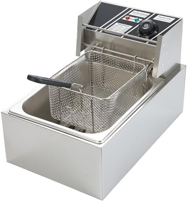 12L/6L Deep Fat Fryer, Electric Deep Fryer w/Non-Slip Easy Clean Adjustable Temperature Control Stainless Steel Fryer with Basket & Lid (6L)