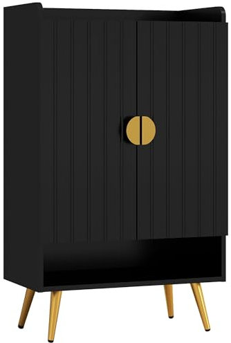 HOMCOM Meuble à Chaussures Armoire à Chaussures Organisateur à Chaussures 2 Portes avec 4 étagères Une Niche et Un Plateau - 3 étagères Hauteur réglable - 60 x 33 x 100 cm Noir