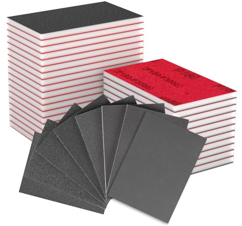 Set di 32 Spugne Abrasive Lavabili e Riutilizzabili, 180-3000 Grana Blocchi Abrasivi Bagnato-Asciutto Schiuma Morbida per Carrozzeria Auto, Lucidare Legno, Plastica, Metallo, Pulizia Delle Pareti